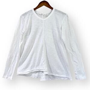 Wilt Slub Knit Asymmetric Hem Long Sleeve Tee White Cotton Womens XS Made USA